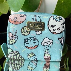 👜Betsey Johnson Light Blue Pink Mint Cartoon Sweets Zip Wallet